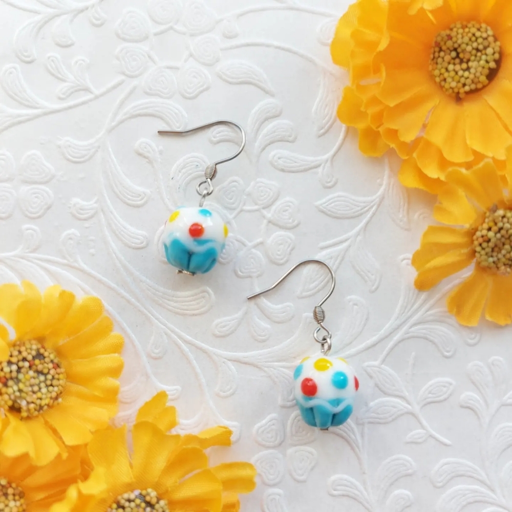 Cute and colorful glass cupcake earrings